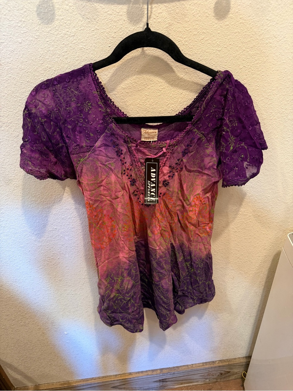 Advance Apparels Purple & Pink Tie-Dye Lace Sleeve Top